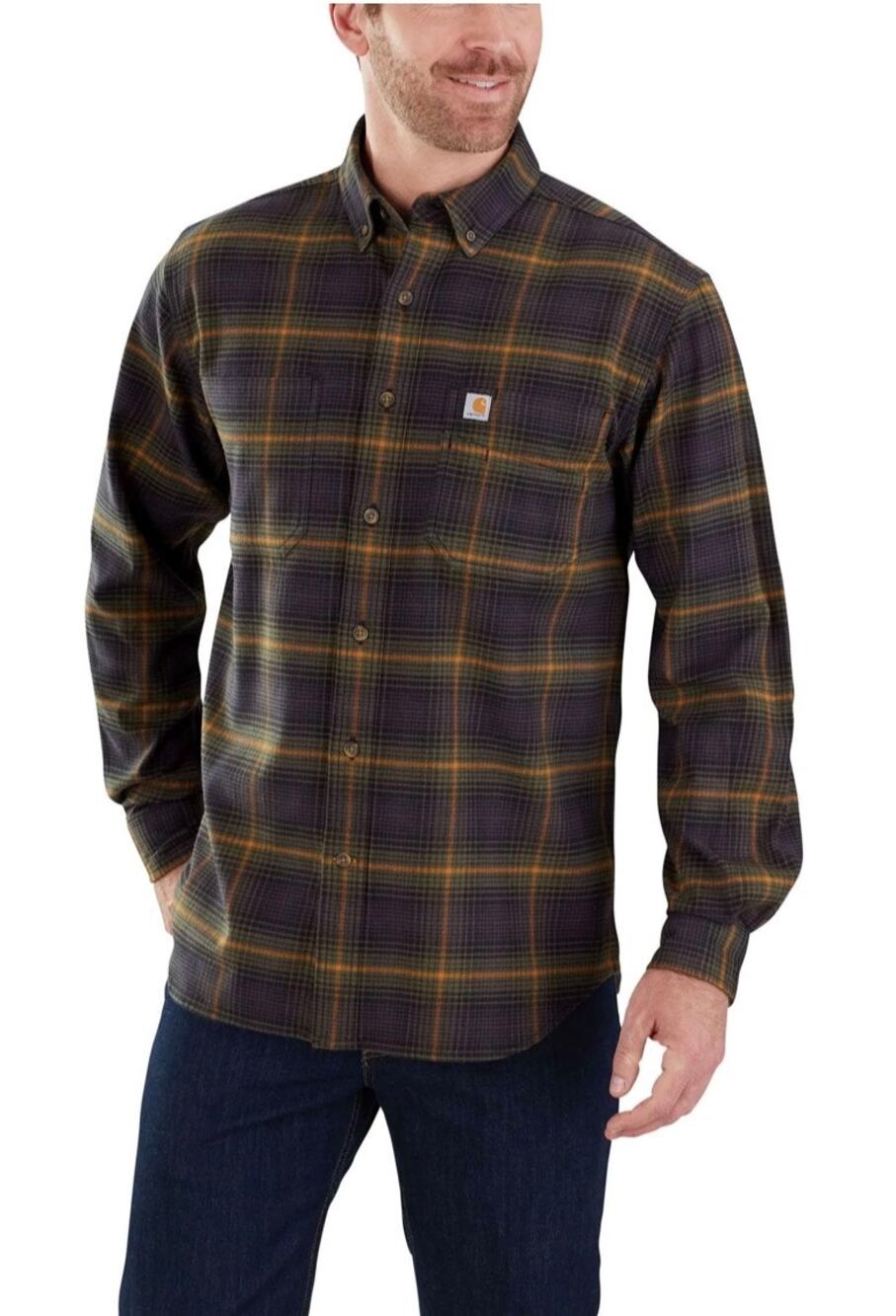 Carhartt Rugged Flex Hamilton Plaid Flannel Shirt Men XL Relaxed Fit 103314